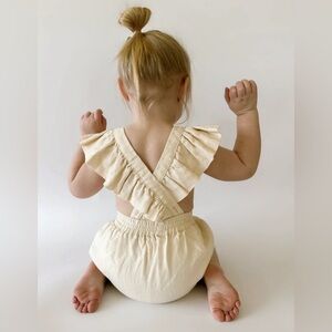 Oat Co Linen Flutter Sleeve Bloomer Romper